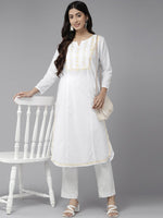 Thumbnail for ADA Ethnic Motifs Chikankari Embroidered Cotton Kurta - Distacart