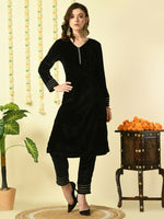 Thumbnail for Myshka Women's Black Velvet Kurta With Trousers Party Sets - Distacart