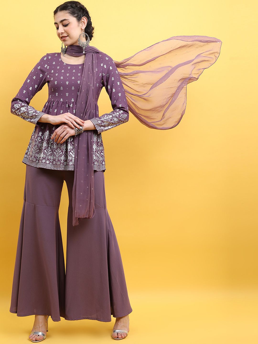 Vishudh Ethnic Motifs Printed Empire Kurta with Sharara & Dupatta - Distacart