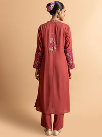 Thumbnail for HOUSE OF KARI Floral Embroidered Regular Chikankari Kurta with Trousers - Distacart
