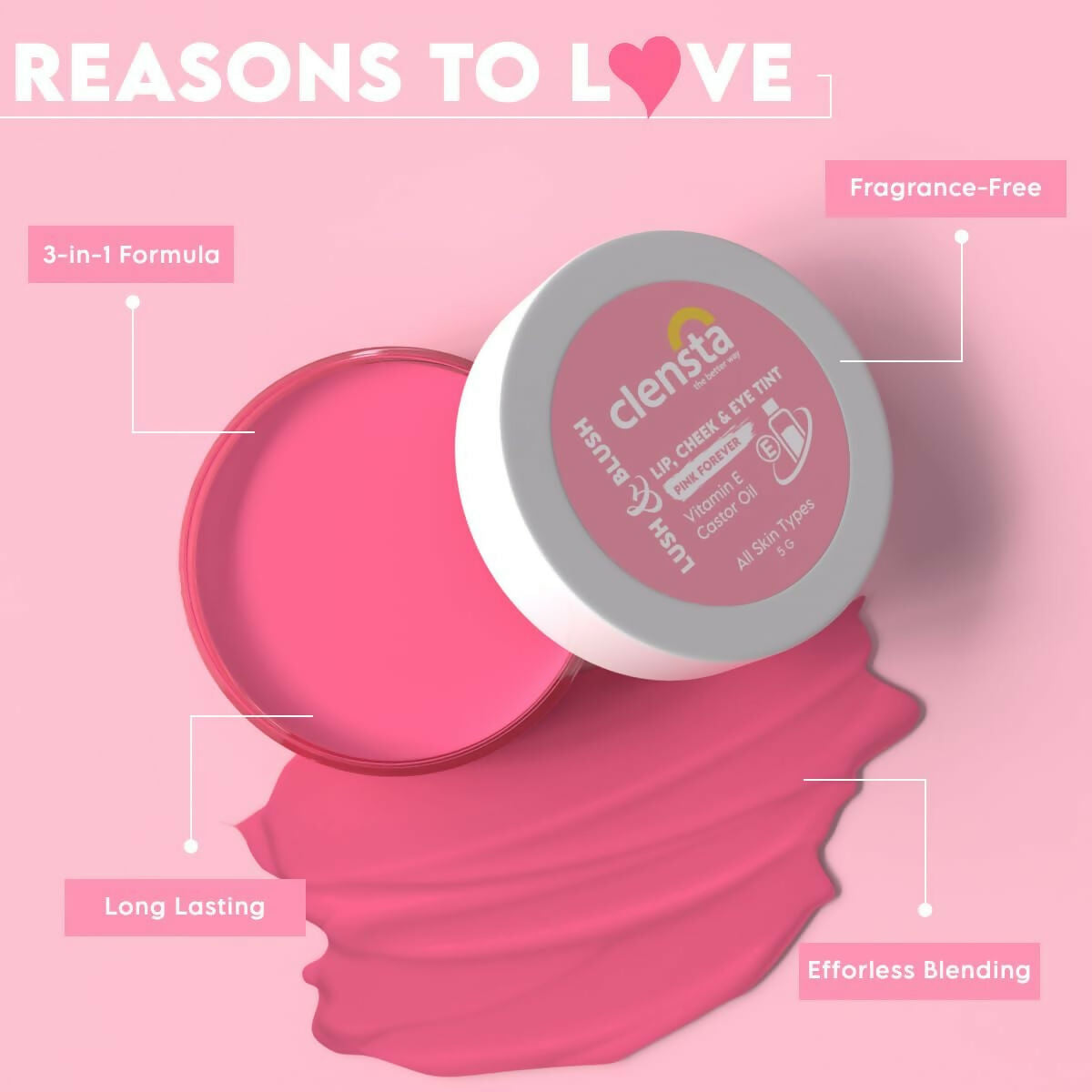 Clensta Lip Cheek Tint - Pink Forever, with Goodness of Vitamin E & Castor Oil - Distacart