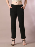 Thumbnail for Myshka Women'sBlack Solid Party Straight Trousers - Distacart