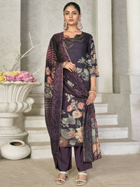 Thumbnail for Aastha Fashion Women's Violet Pashmina Floral Digital Printed Kurta with Trouser & Dupatta - Distacart