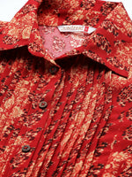 Thumbnail for Juniper Red Ethnic Motif Printed Rayon A-Line Kurta with Buttons - Distacart