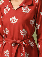 Thumbnail for Myshka Women's Rust Printed Polo Collar Party Top With Trousers Co-ord set - Distacart