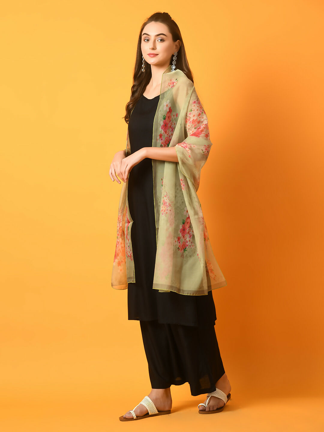 Myshka Women's Black Solid Anarkali Party Kurta Set With Printed Dupatta - Distacart