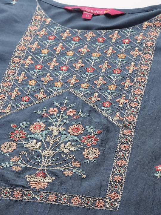Anubhutee Blue Floral Embroidered Kurta with Trousers & With Dupatta - Distacart