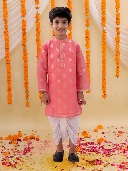 Lil Drama Mishti Peach Kurta Dhoti Set For Boys