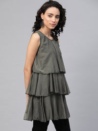 Thumbnail for Ahalyaa Women Grey Chiffon Silver Glitter Printed Tiered Tunic