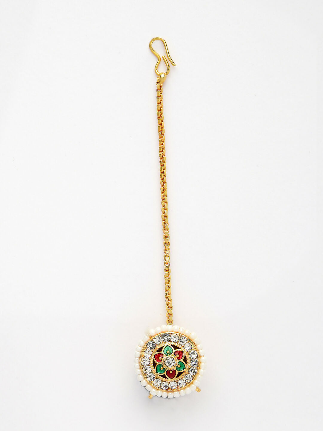 NVR Women's Gold-Plated CZ Stone-Studded Borla Maang Tikka