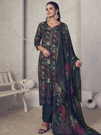 Thumbnail for Aastha Fashion Women's Black Pure Pashmina Digital Print with Jacquard Woven Kurta with Trouser & Dupatta - Distacart