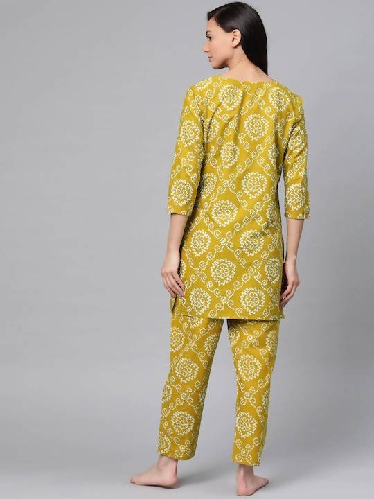 Anubhutee Green & White Bandhani Printed Cotton Night suit - Distacart