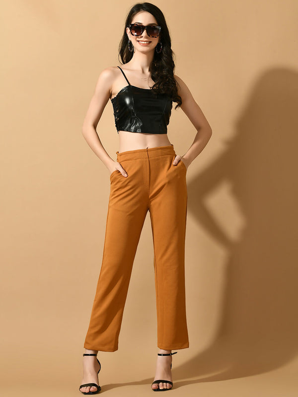 Myshka Women's Mustard Straight Fit Party Trouser - Distacart