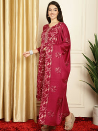 Thumbnail for Aastha Fashion Women's Red Pashmina Floral Digital Printed Kurta with Trouser & Dupatta - Distacart