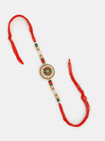 Thumbnail for NVR Women & Men Set of 2 Gold-Toned Stone-Studded & Beaded Bhaiya Bhabi Rakhi With Roli Chawal - Distacart