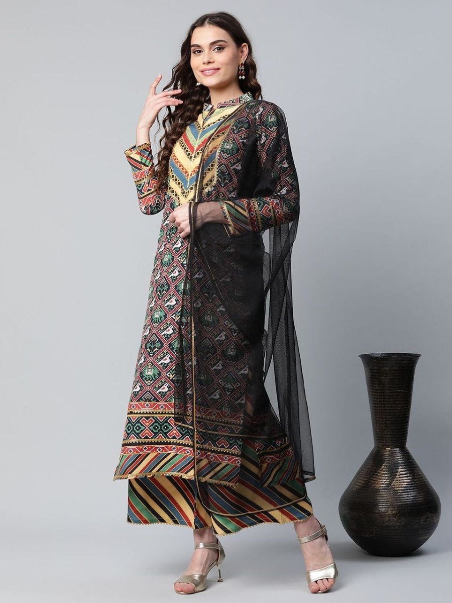Ahalyaa Women's Multi Colour Crepe Digital Patola Printed Kurta Palazzo Set With Dupatta - Distacart