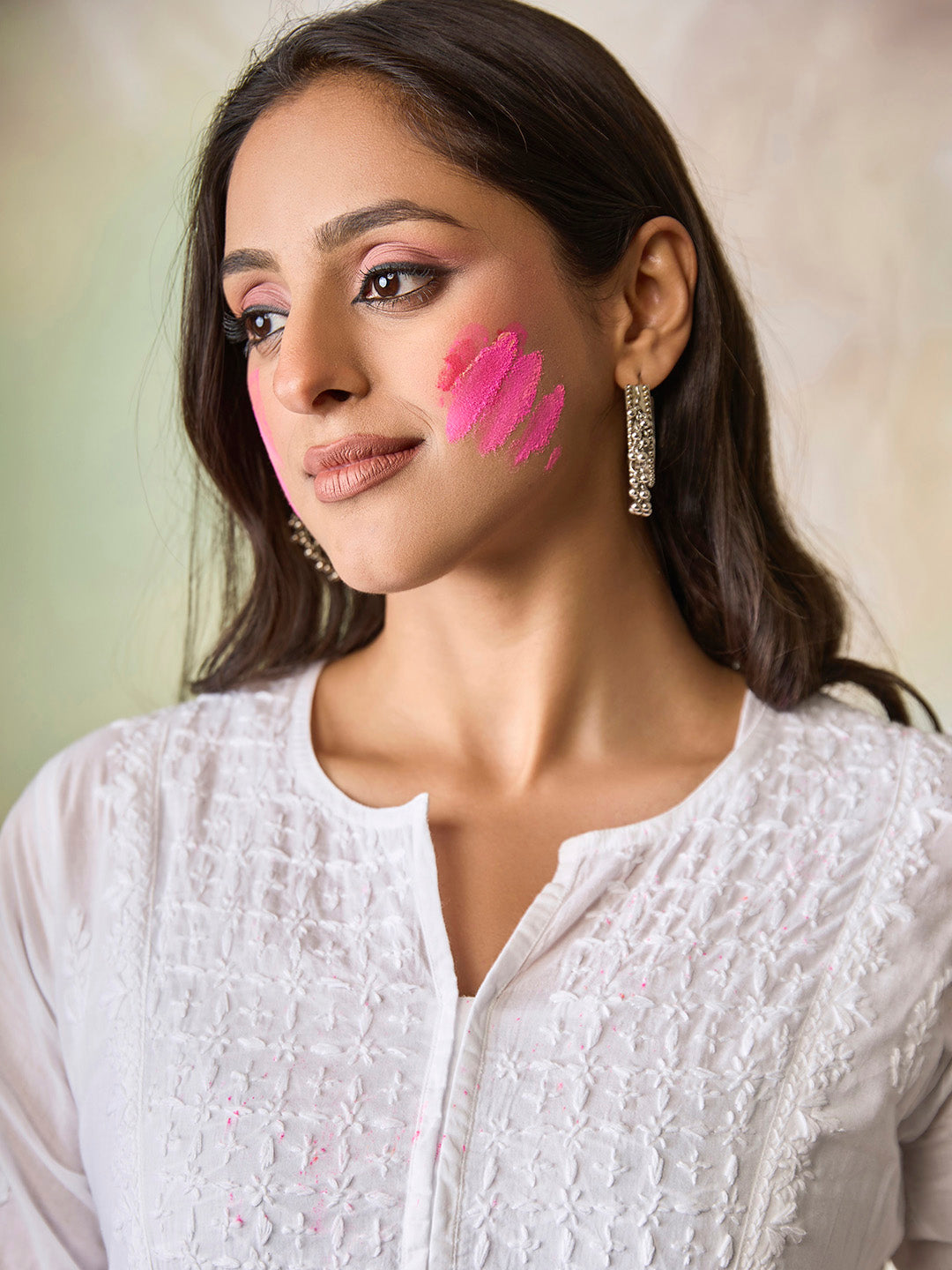 HOUSE OF KARI Notched Neck Ethnic Motifs Embroidered Chikankari Cotton Kurta - Distacart