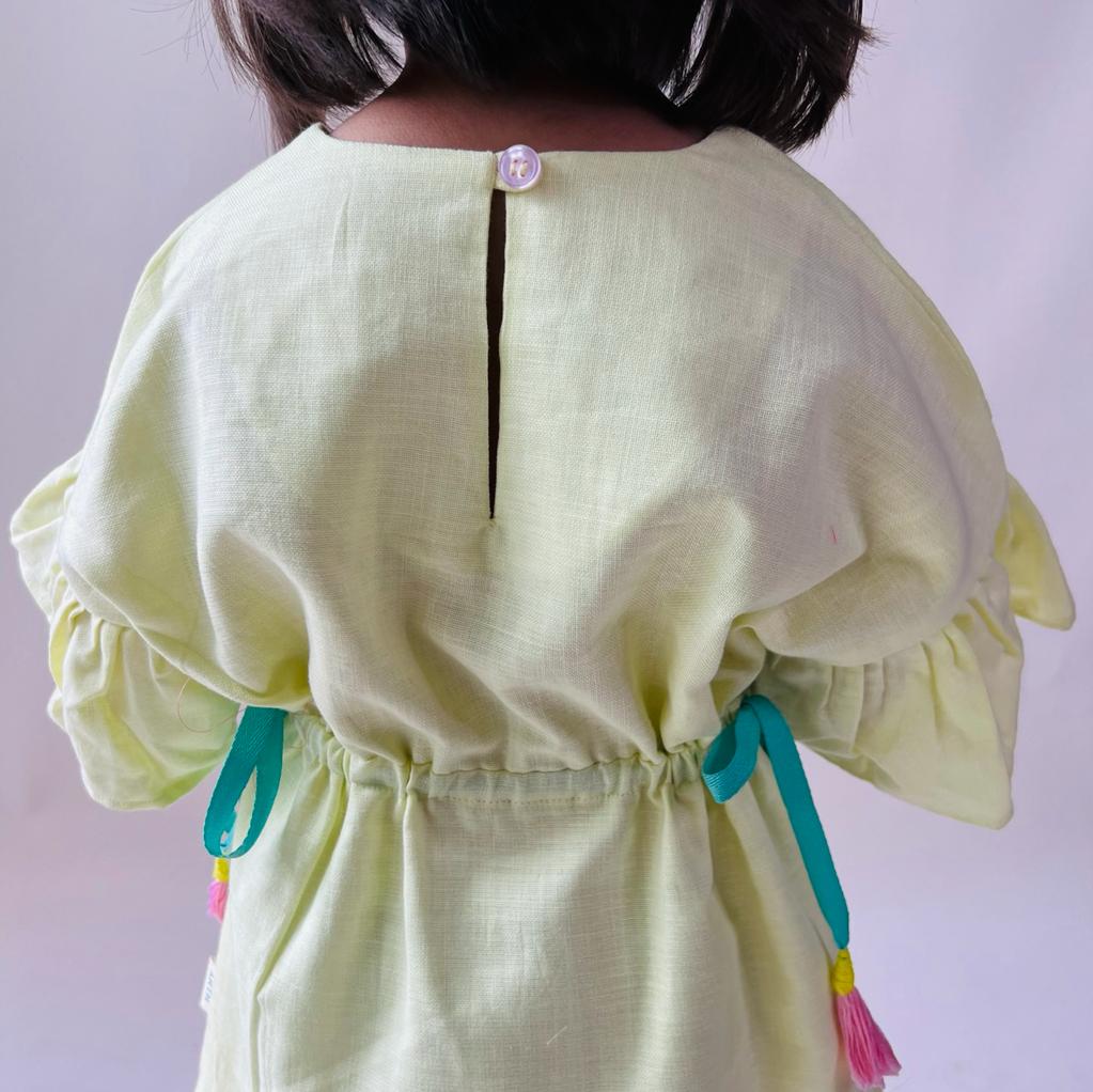 ArthLife Yellow Donuts Embroidered Dress - Distacart