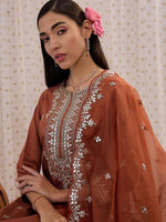 Thumbnail for Indo Era Ethnic Motifs Embroidered Regular Gotta Patti Kurta with Trouser & Dupatta