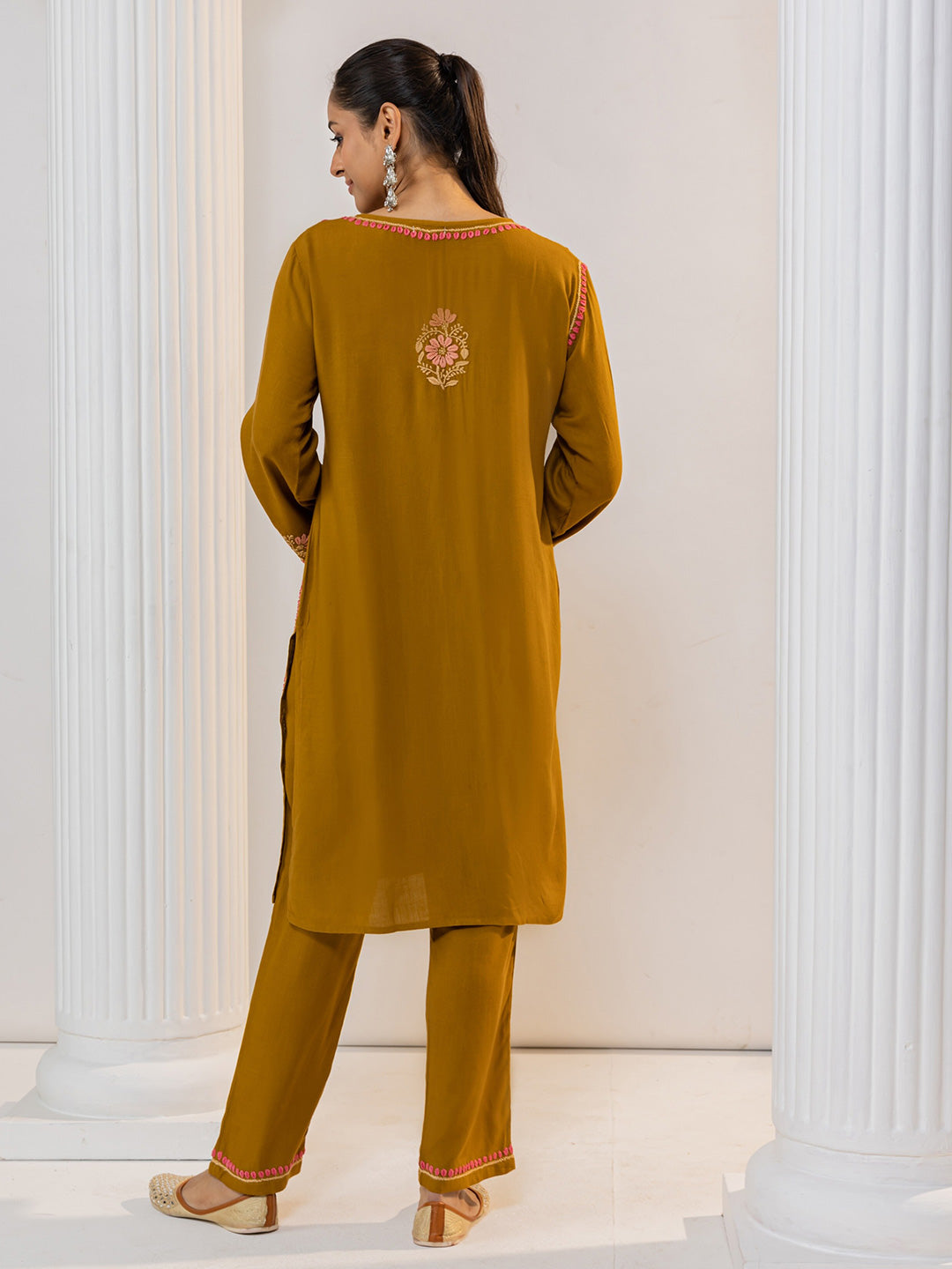HOUSE OF KARI Floral Embroidered Chikankari Kurta With Palazzo - Distacart