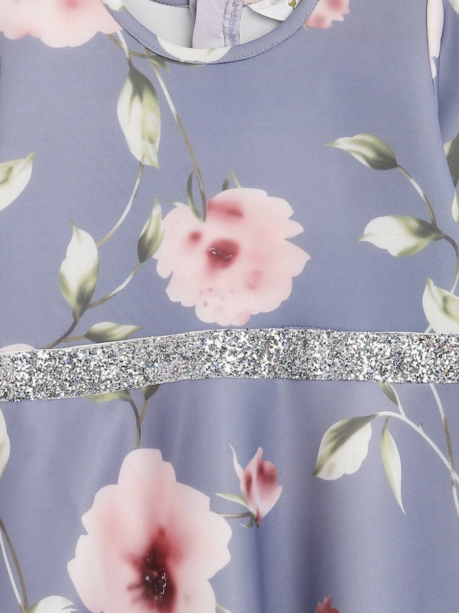 Ahalyaa Light Blue Digital Print Floral Kids Dress For Girls - Distacart