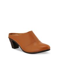Thumbnail for ELLE Women Camel Brown Solid Block Mules