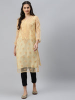 Thumbnail for ADA Women Beige & Black Ethnic Motifs Embroidered Chikankari Handloom Kurta with Trousers & Inner - Distacart