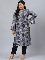 Thumbnail for Sztori Geometric Printed Round Neck Straight Kurta with Pant - Distacart