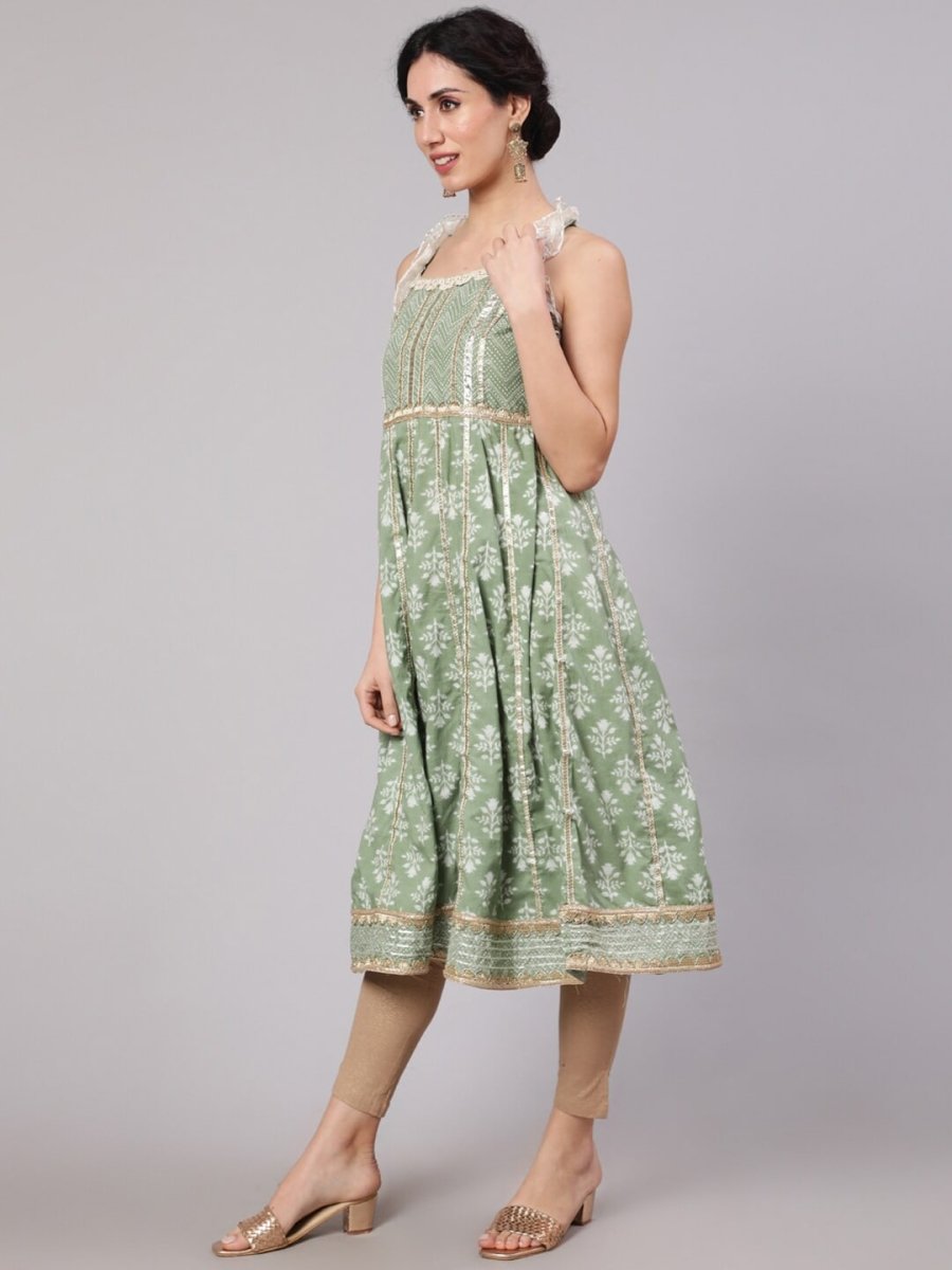 Aks Floral Printed Shoulder Straps Empire Gotta Patti Pure Cotton Kurta - Distacart