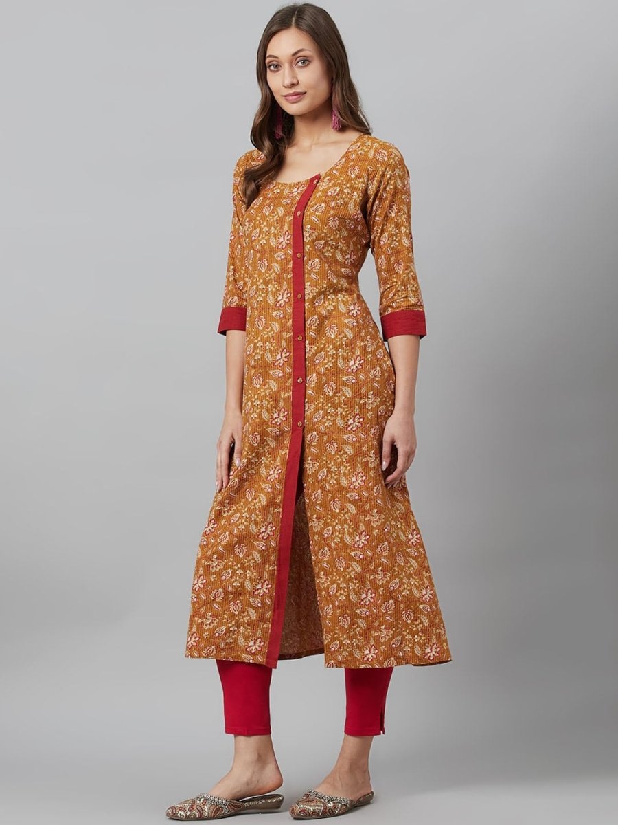 Aks Floral Printed Round Neck A-Line Kurta - Distacart