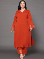 Thumbnail for Sztori Plus Size V Neck Regular Silk Crepe Straight Kurta with Trousers - Distacart