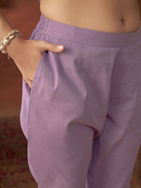 Thumbnail for Anouk Lavender Floral Embroidered Beads & Stones Linen Kurta with Trousers & Dupatta