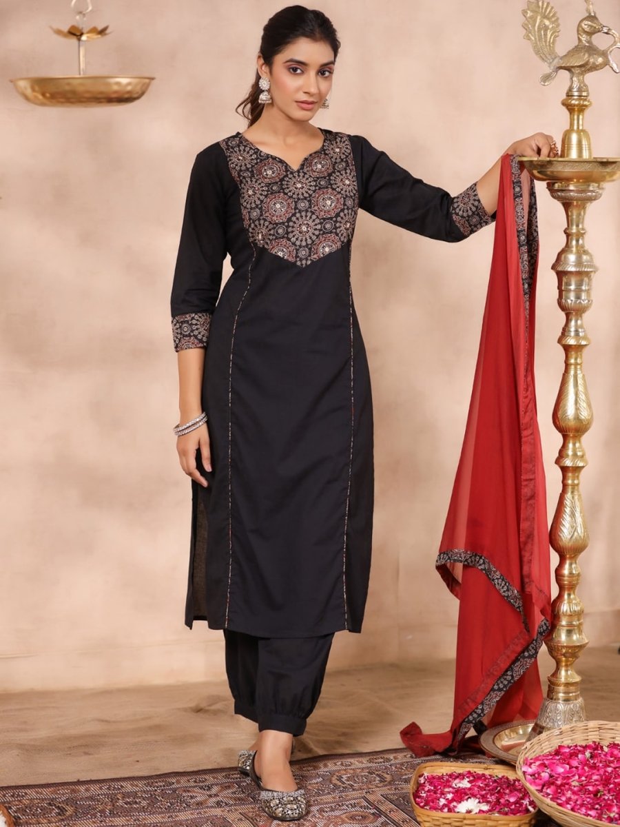 Anubhutee Yoke Design Ethnic Motifs Mirror Work Pure Cotton Kurta With Salwar & Dupatta - Distacart