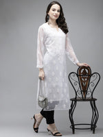Thumbnail for ADA Women White Ethnic Motifs Regular Chikankari Handloom Kurta with Palazzos - Distacart
