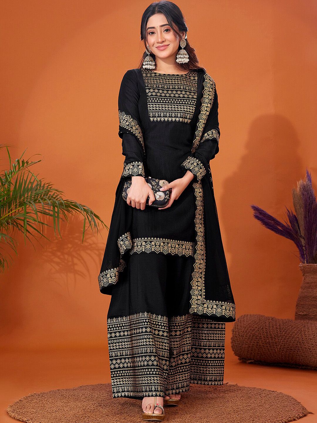 Kalini Foil Printed Long Sleeves Regular Kurta With Palazzos & Dupatta