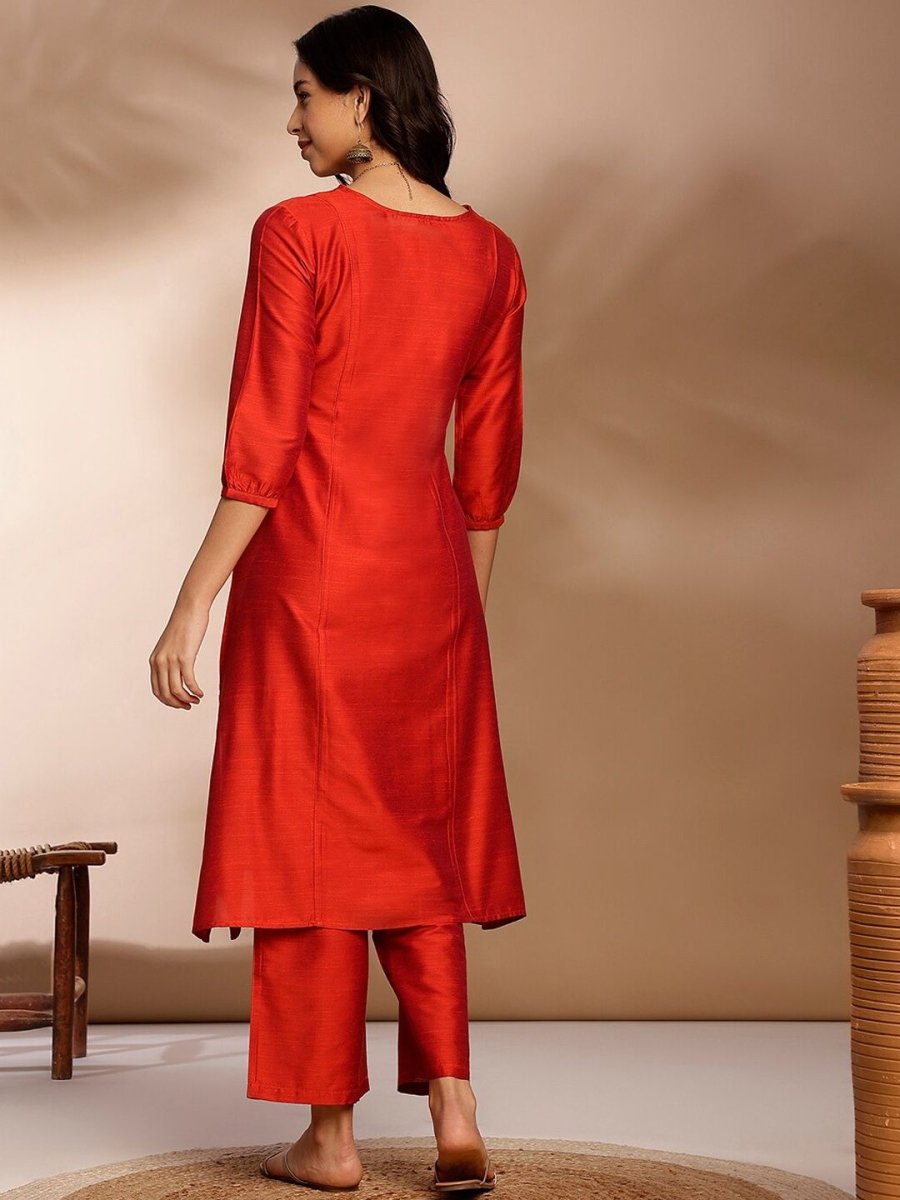 Anouk V-Neck Three-Quarter Sleeves A-Line Kurta With Palazzos - Distacart