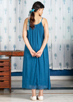 Thumbnail for Pimu Cotton Solid Dress for Women - Teal Blue