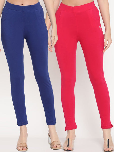 TAG 7 Women Magenta & Blue Pack of 2 Straight Fit Ankle-Length Leggings - Distacart