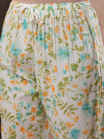 Thumbnail for ADA Floral Printed Round Neck Regular Lucknowi Chikankari Kurta with Trousers - Distacart