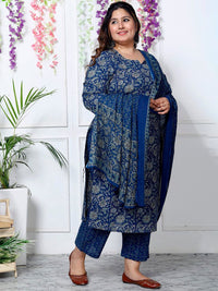 Thumbnail for Swasti Plus Size Floral Printed Sequinned Pure Cotton Kurta With Trouser & Dupatta