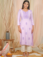 Thumbnail for Ode by House of Pataudi Floral Embroidered Tie-Up Neck Straight Kurta - Distacart