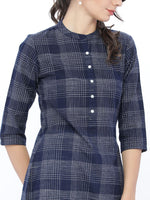 Thumbnail for Vishudh Women Navy Blue Checked Kurta - Distacart