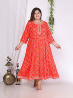 Thumbnail for Swasti Plus Size Bandhani Printed Embroidered Maxi Gown - Distacart