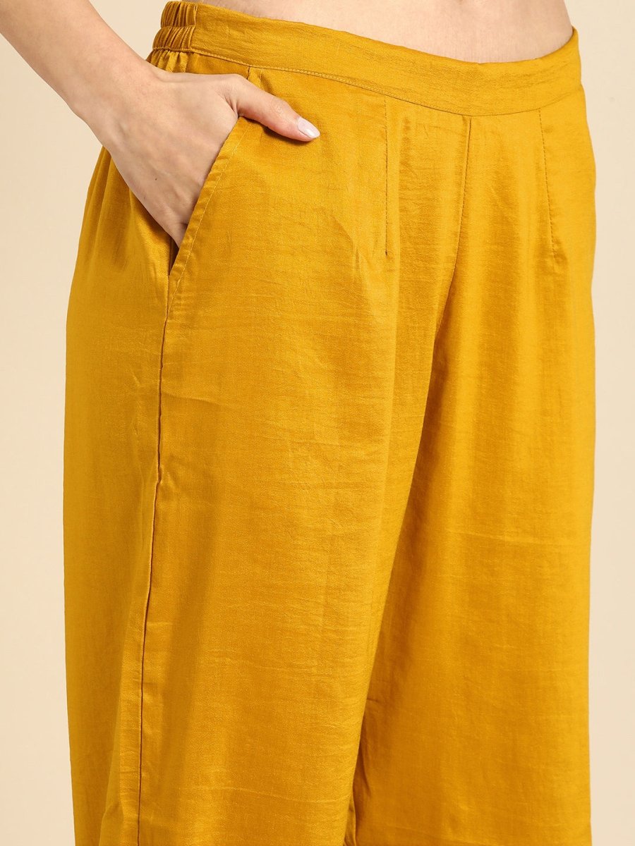 Anouk Women Women Yellow Embroidered Kurta with Trouser & Dupatta - Distacart