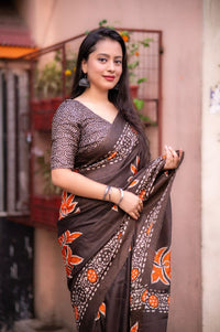 Thumbnail for NOZ2TOZ Women Coffee Silk Blend Ethnic Motifs Saree With Unstitched Blouse
