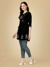 Thumbnail for Jyoti Fashion Women's Black Viscose Rayon Embroidered Casual Top - Distacart