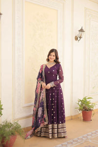 Thumbnail for Aastha Fashion Women's Purple Faux Georgette Embroidery Zari Sequins-work Gown with Dupatta
