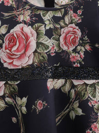 Thumbnail for Ahalyaa Navy Blue Digital Print Floral Kids Dress For Girls - Distacart