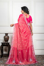 Thumbnail for Morchari Pink Pure Chiffon Hand Embroidery Saree And Stitched Blouse