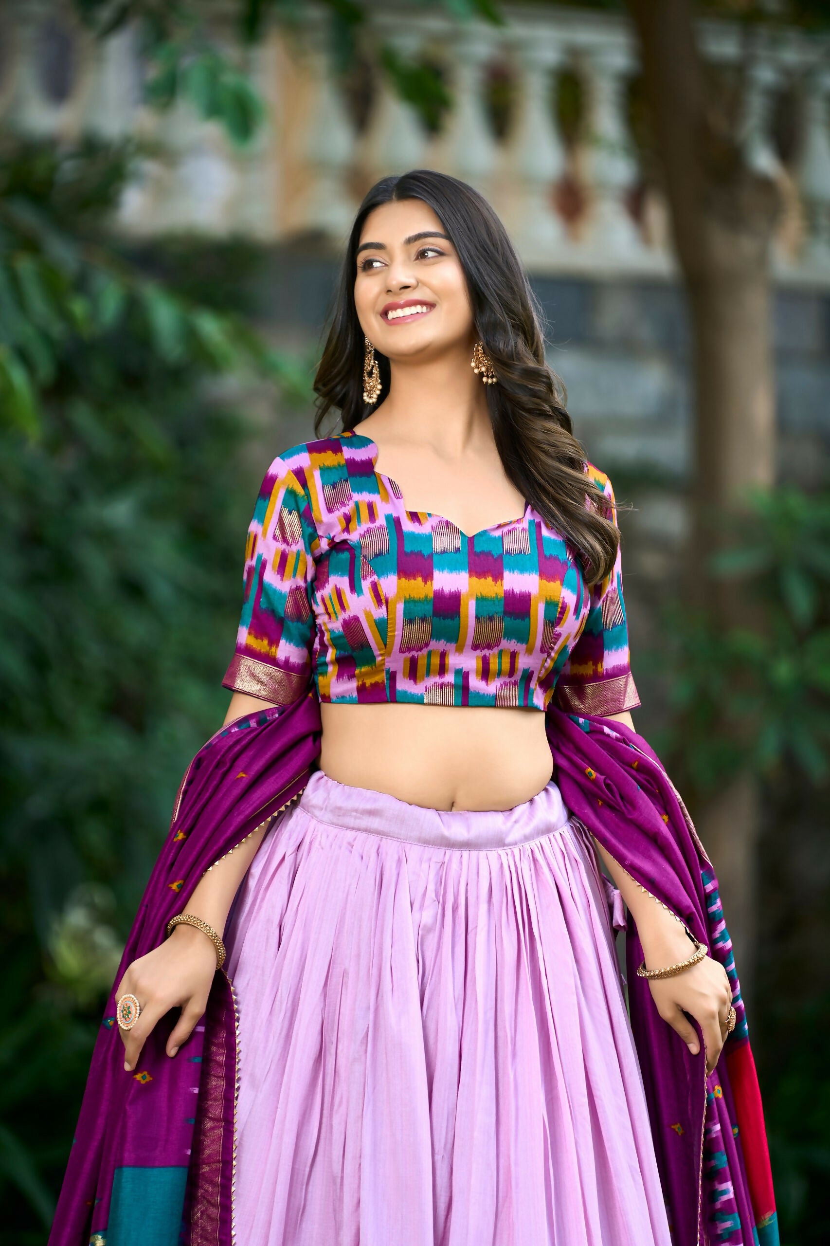 Vastranavya Luxurious Tussar Silk Print With Foil Work Lehenga Choli - Lavander - Distacart